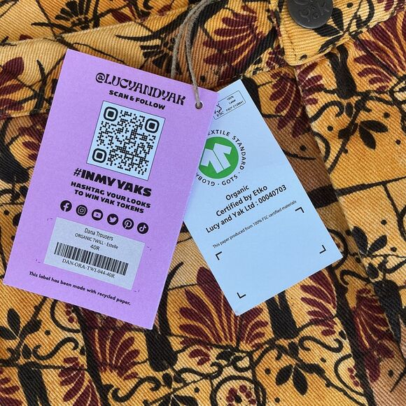 Lucy & Yak Jeans Size W40 / US 16 Organic Yellow BOHO Billie Print High Waist - Picture 4 of 12